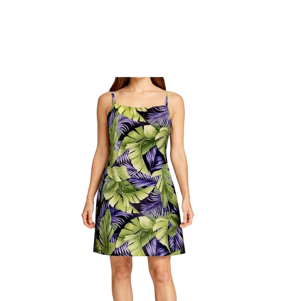 Tommy Bahama Silk Dress Womens Size 10 100% Silk Tropical Palm Leaf Hawaiian